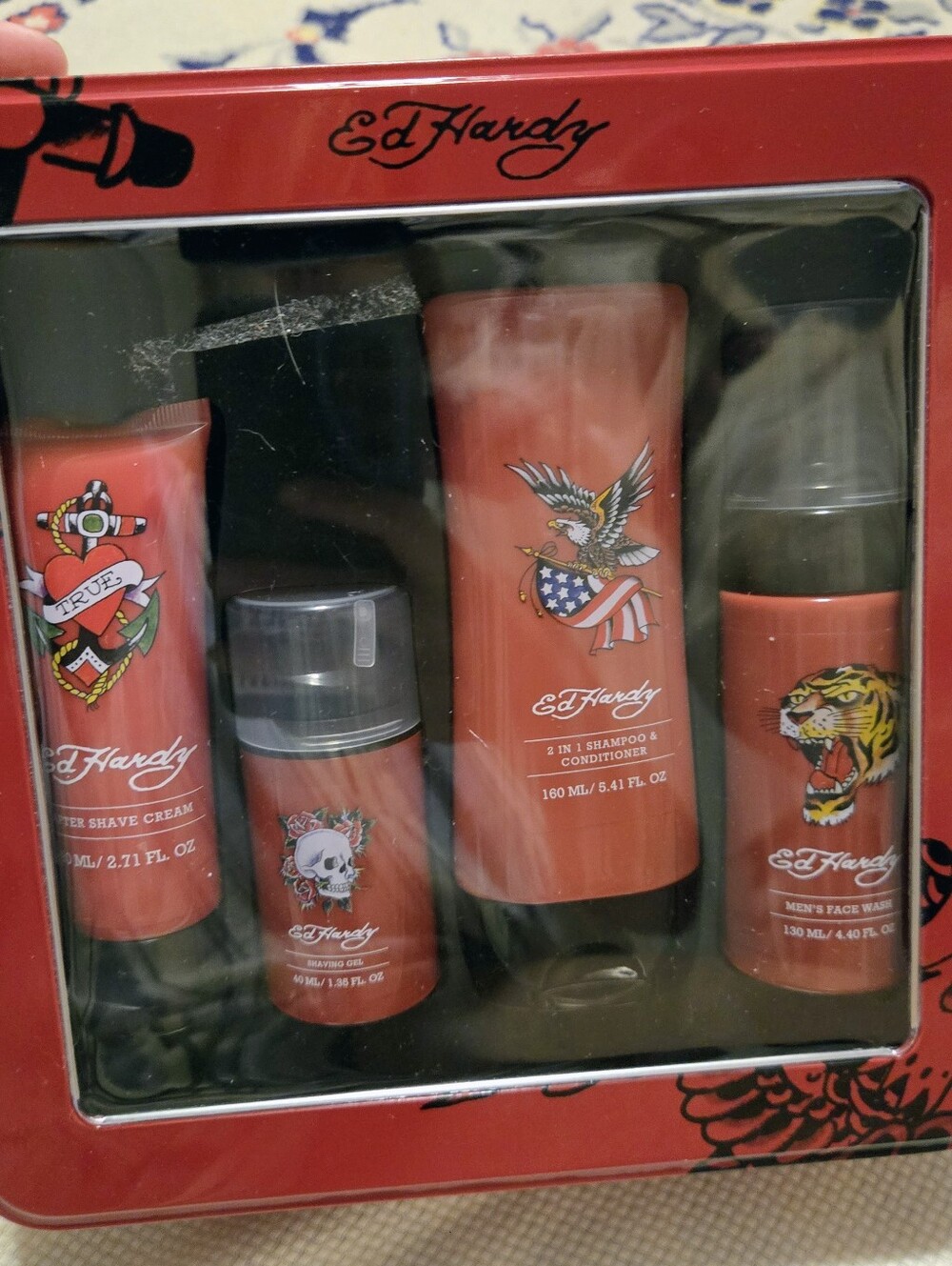 NWOT Ed Hardy 4-Piece Men's Hair, Body, and Face Tin Kit